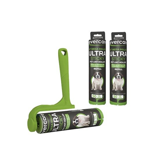 Evercare Ultra Sticky Pet Mega Lint Roller Value Pack with Lint Roller and 2 Refill Rolls 50 Sheets Each